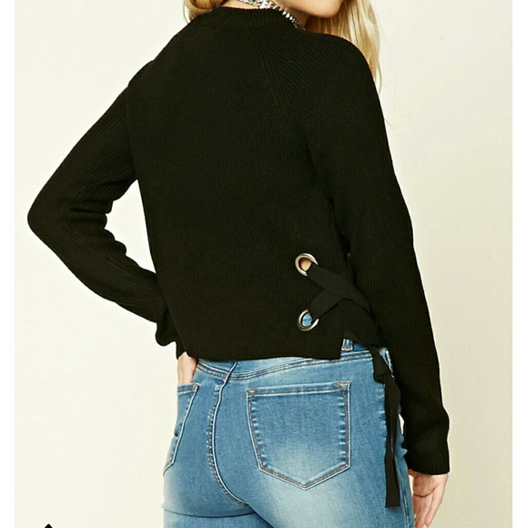 Black knit sweater with lace up side details - Picture 2 of 4