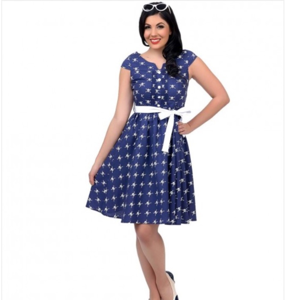 Retro Folter Skull Fit and Flare Dress S M