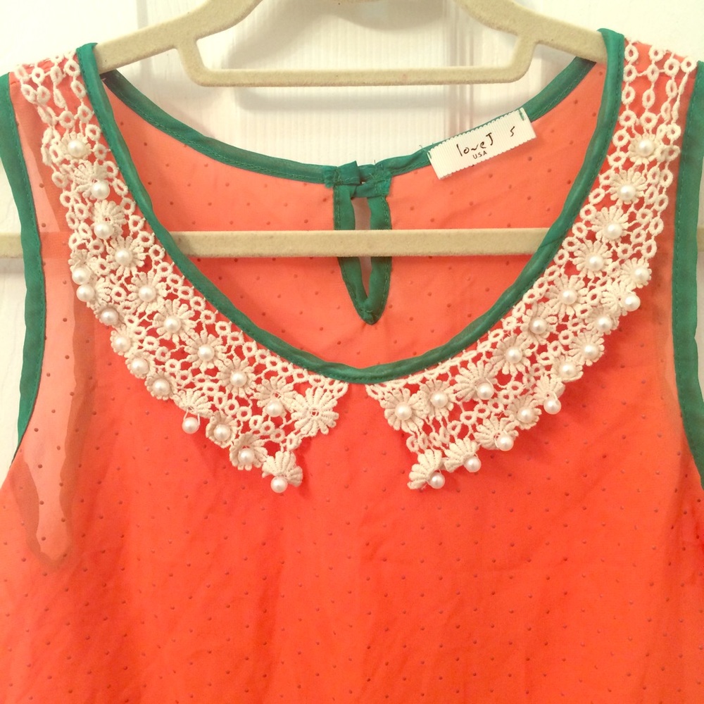 Sheer green and peach shirt
