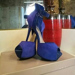 Baker's Suede Royal Blue Peeptoe Heels