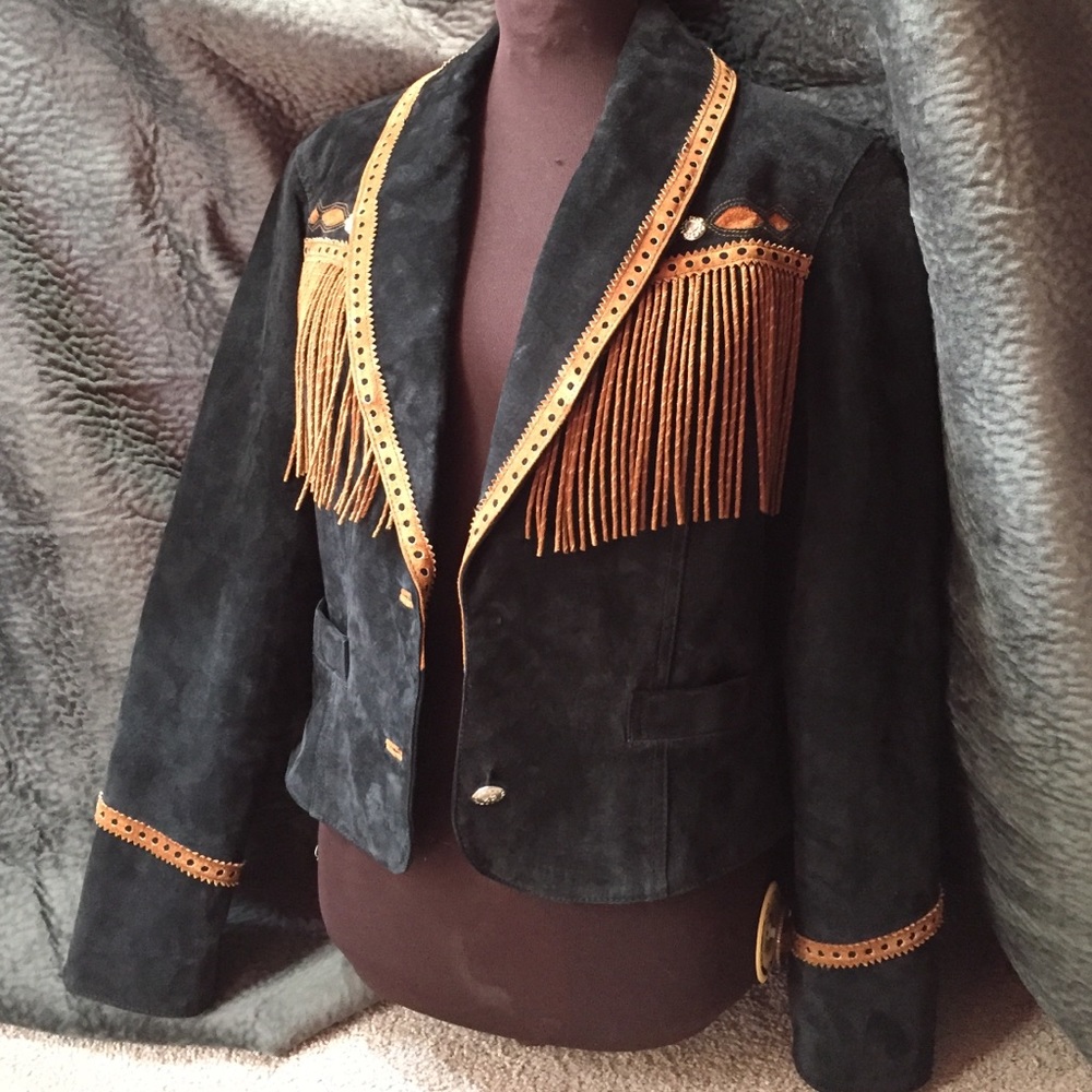 Gorgeous Black Rodeo Suede Crop Fringe Jacket