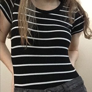 black and white striped bodysuit