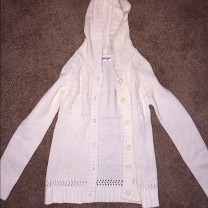 white sweater with hood