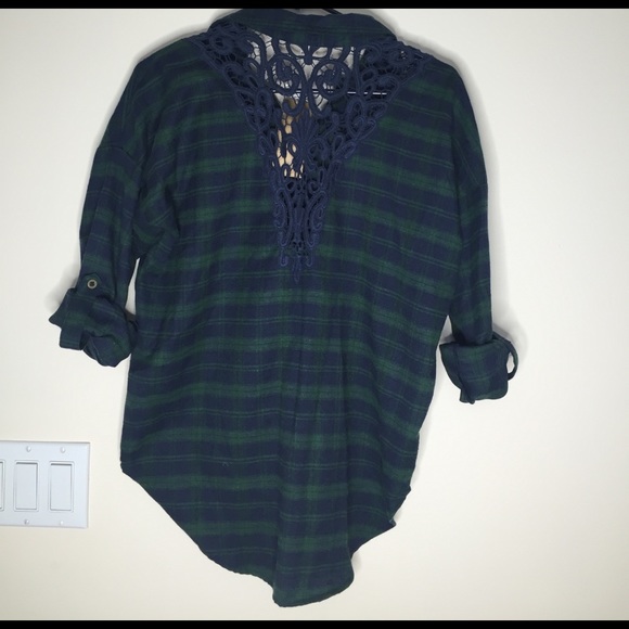 blue and green lace back flannel - Picture 2 of 2