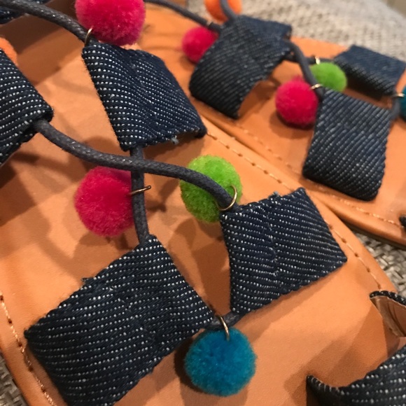 New Denim Gladiator Pompom Sandals by Malandrino - Picture 4 of 4
