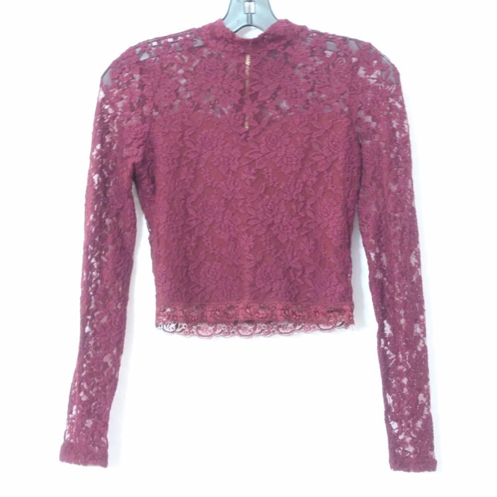 Material girl burgundy red long sleeves crop top
