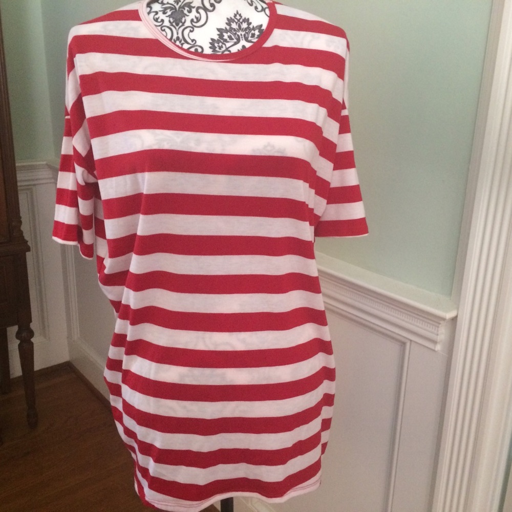 LuLaRoe red & white striped tunic size xxs