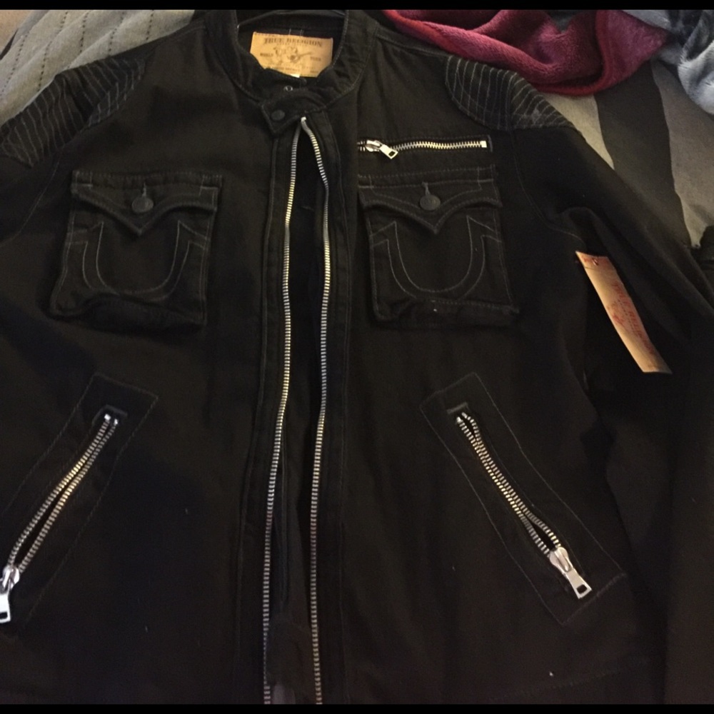 Men's true religion motorcycle jacket and jeans