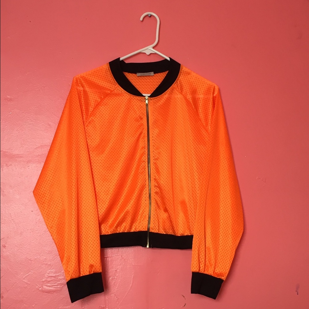 Orange mesh bomber