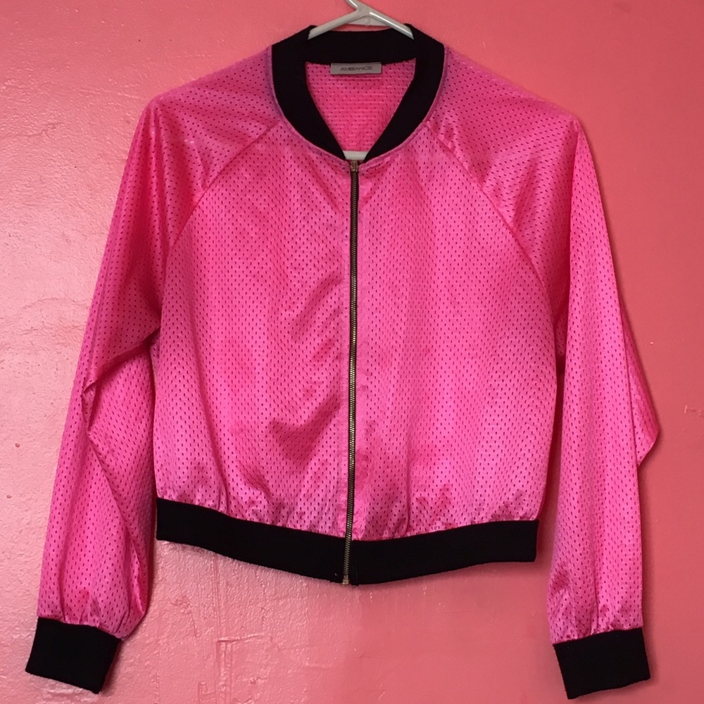 Pink mesh bomber