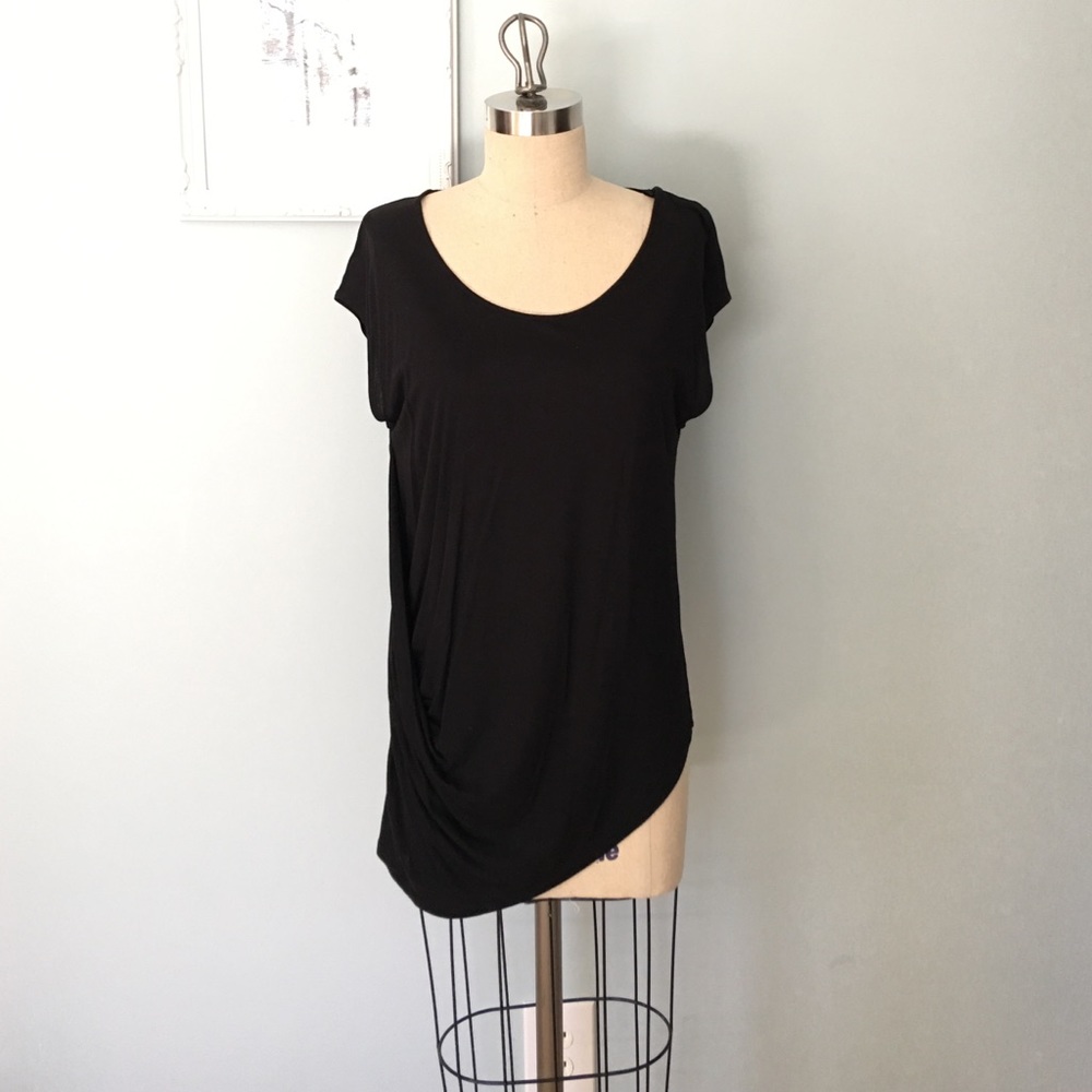 Side draped black knit top, boutique brand