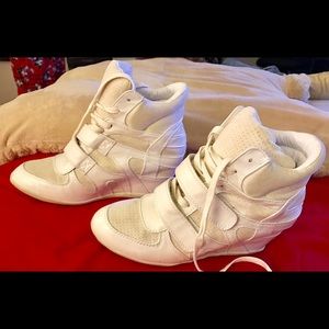 Cream colored wedge sneakers