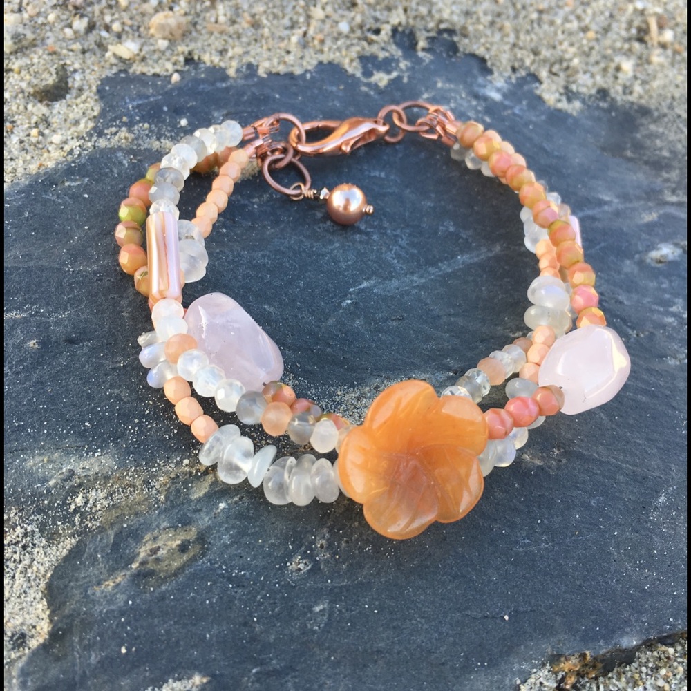 SOLD Pretty in Rose Quartz & Moonstone Bracelet