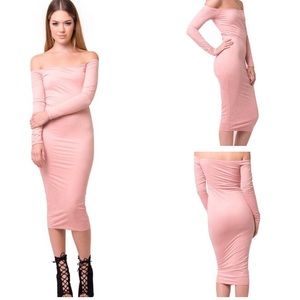 Pink Suede Off Shoulder Dress