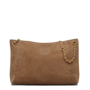 Used Tory Burch Pebbled Leather Bark Marion Bag