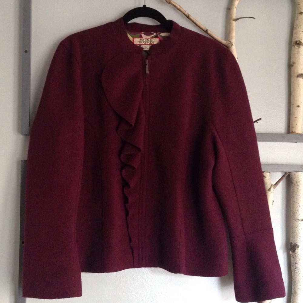 Alpaca Wool Blazer with Asymmetrical Ruffle