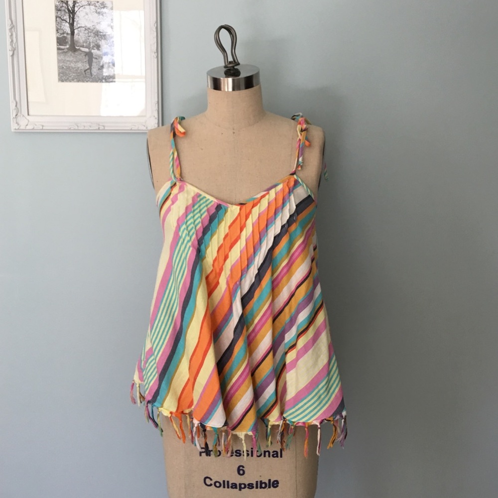 Billabong beachy rainbow stripe tank with fringe