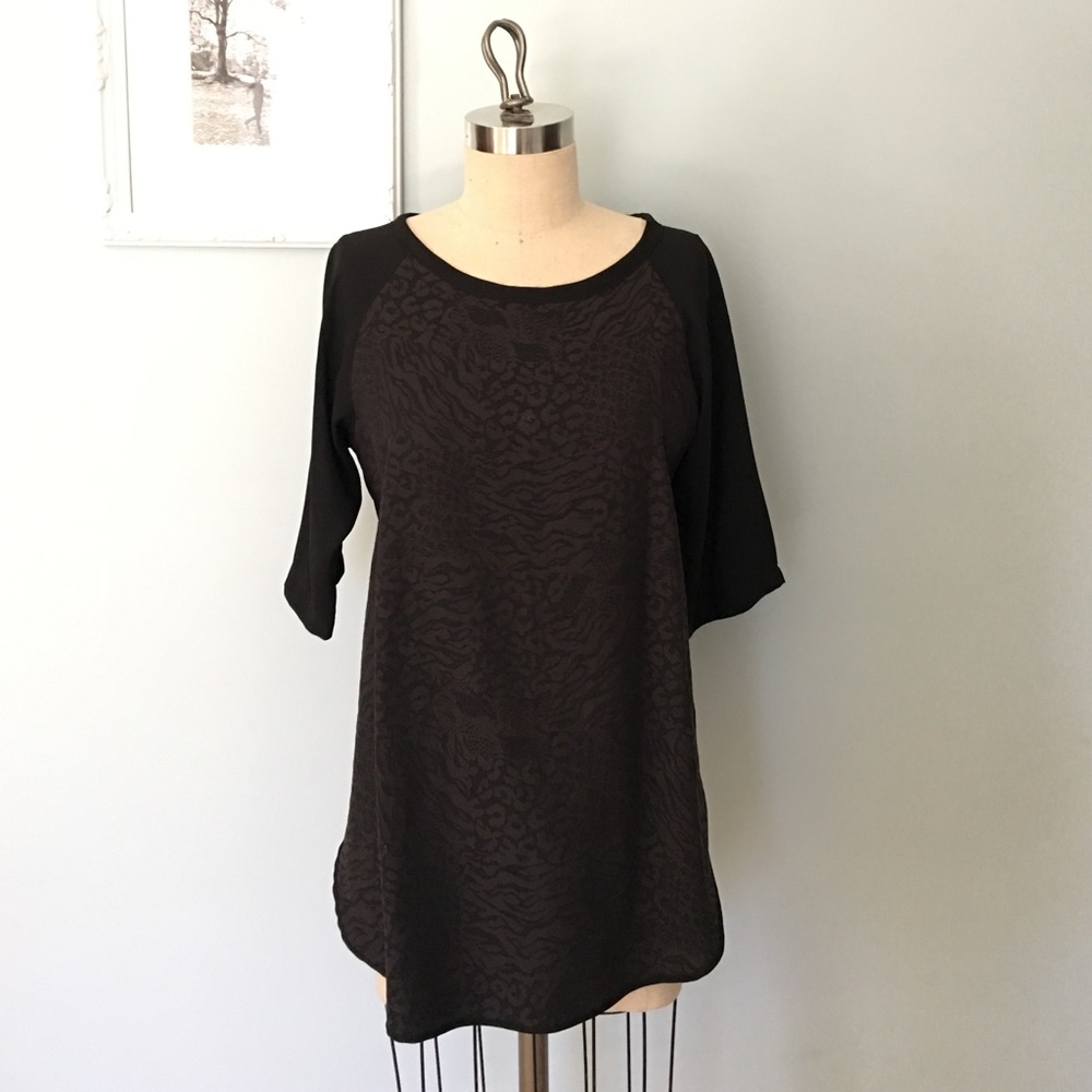Zara inspired black blouse with animal jacquard