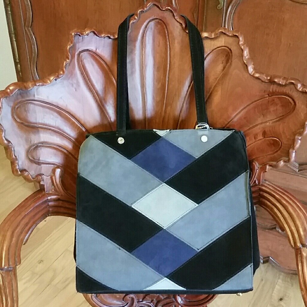 Emma Fox suede Argyle Patchwork Handbag NWT!