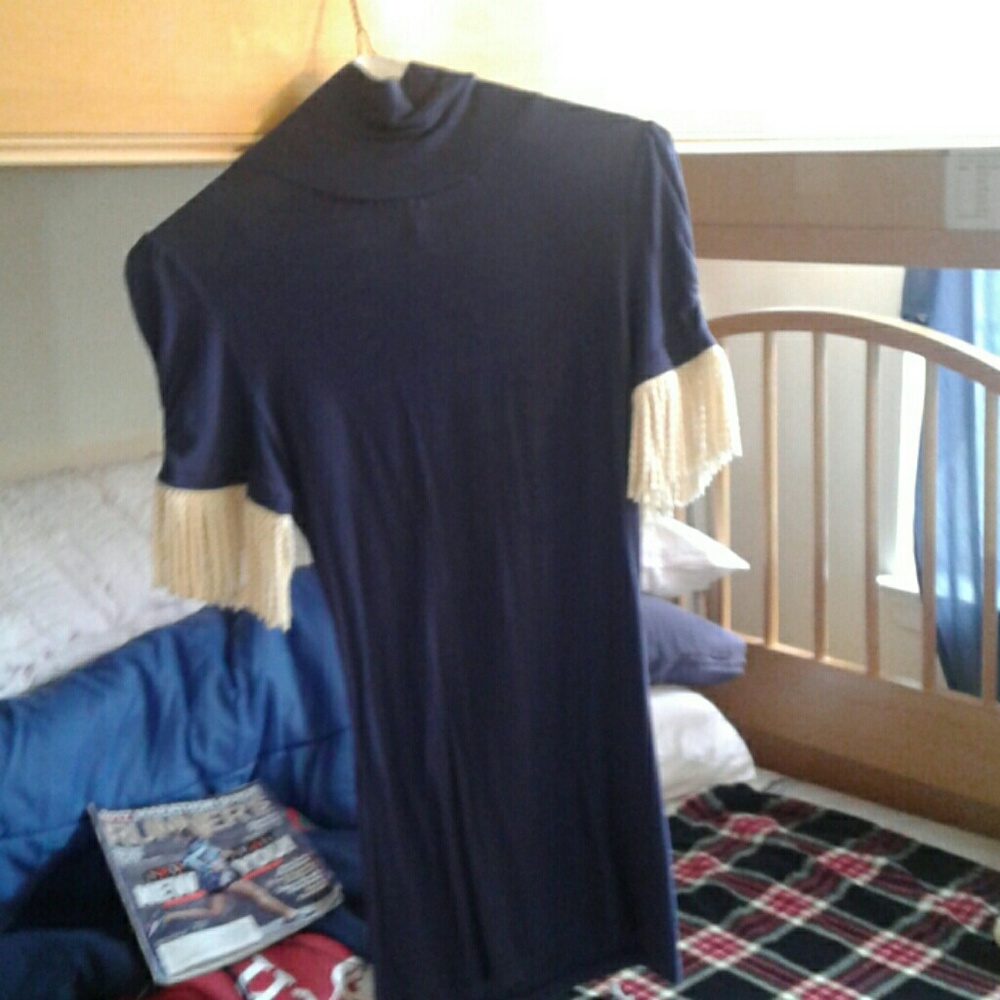 Hand made Shirt - Navy  (ad on fringes to sleeves)