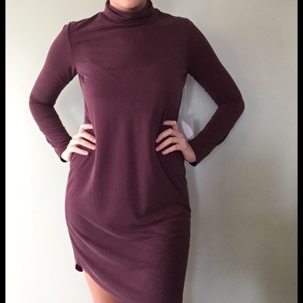 Purple Long Sleeve Turtle-Neck Dress