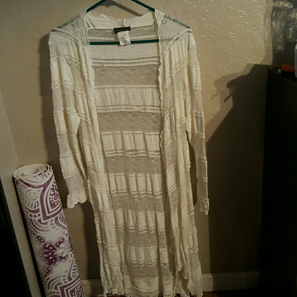 Long Creme lace cardigan