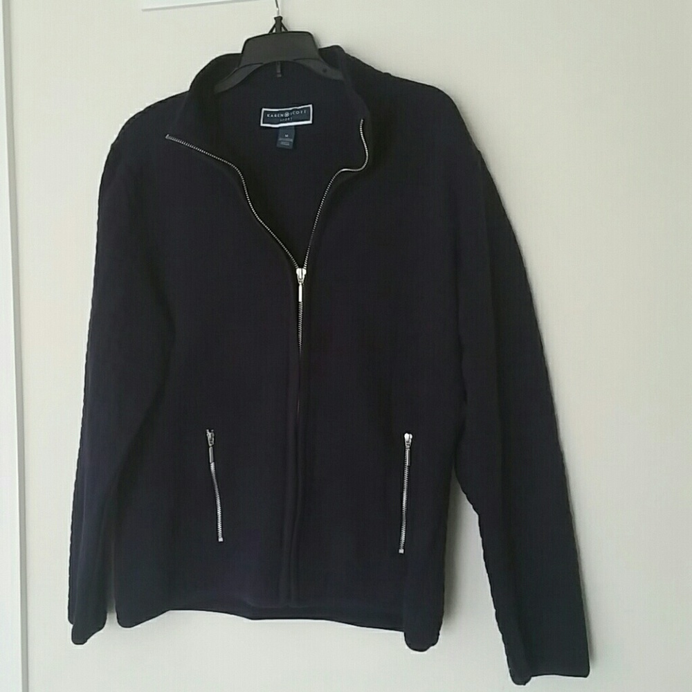 Karen Scott Sport blue quilted zipper sweater