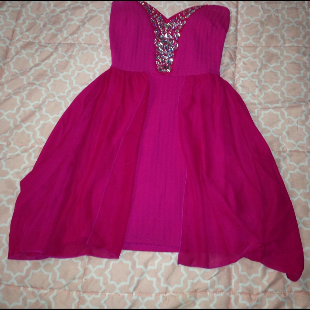 Pink dress with rhinestones prom dress