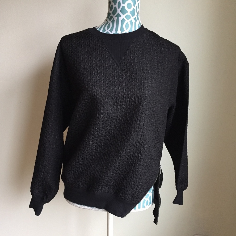 Silence + Noise Black Sweatshirt w Side Zip Detail