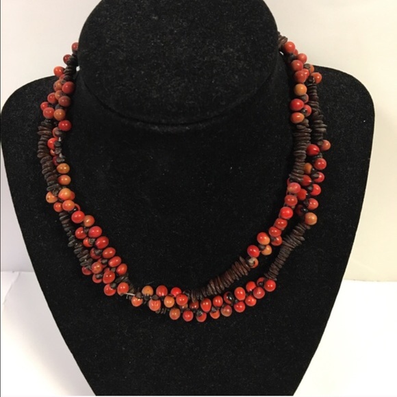 Deep Orange & Brown Seed Pod Necklace - Picture 1 of 2
