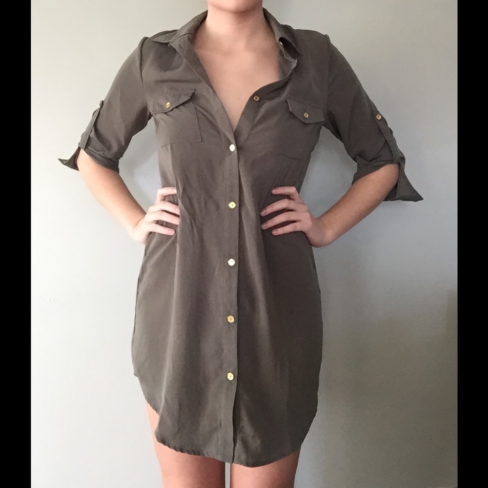 Olive Green Button up Dress