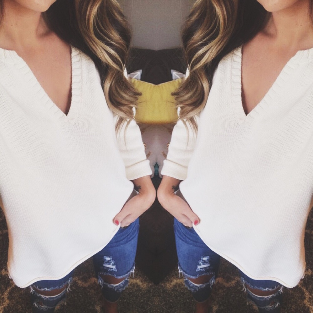 J. Jill Cream V neck sweater