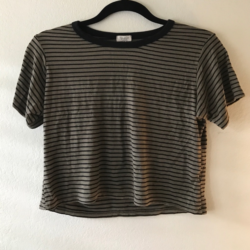 Black and dark green stripe shirt/slightly cropped