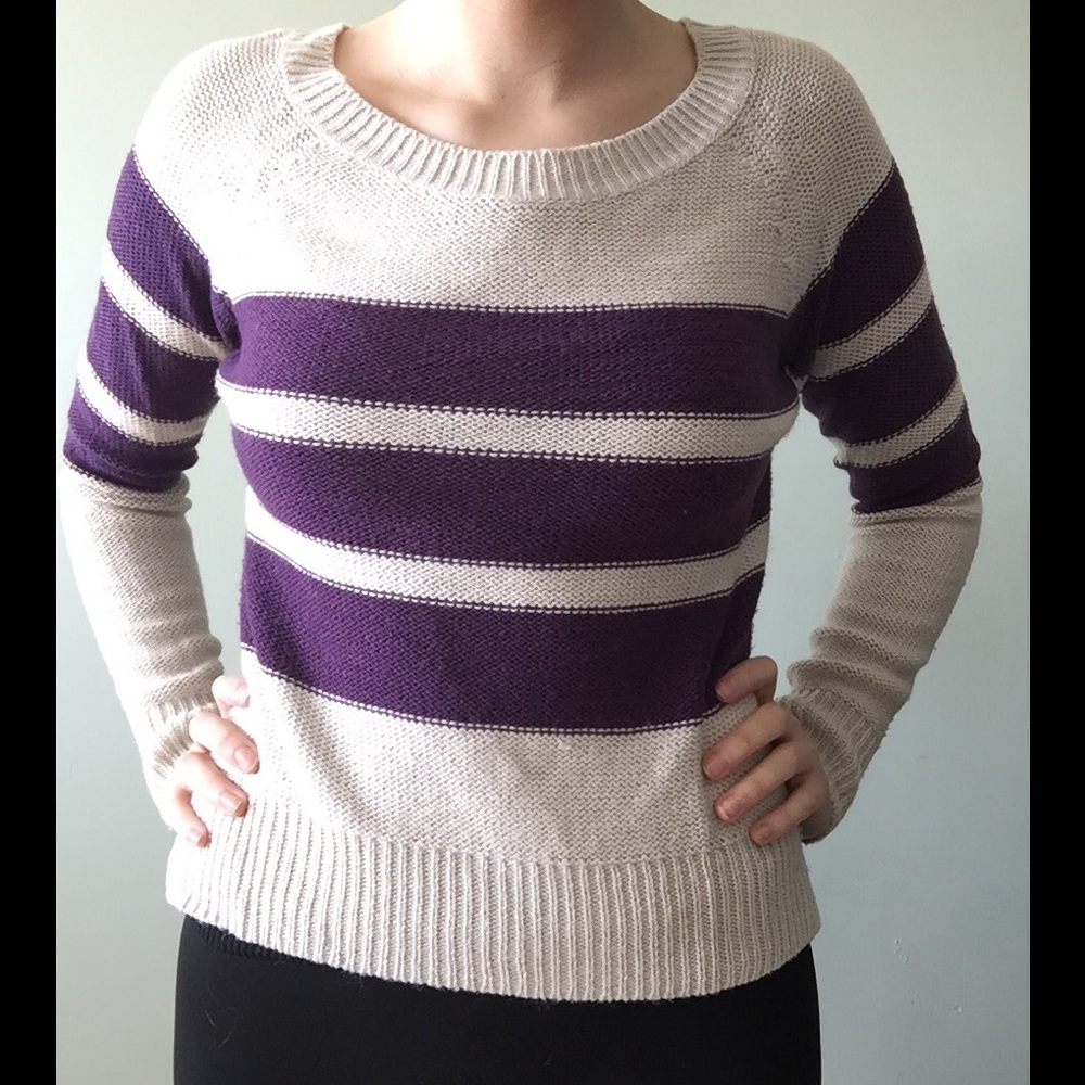 Cream & Purple Striped Sweater