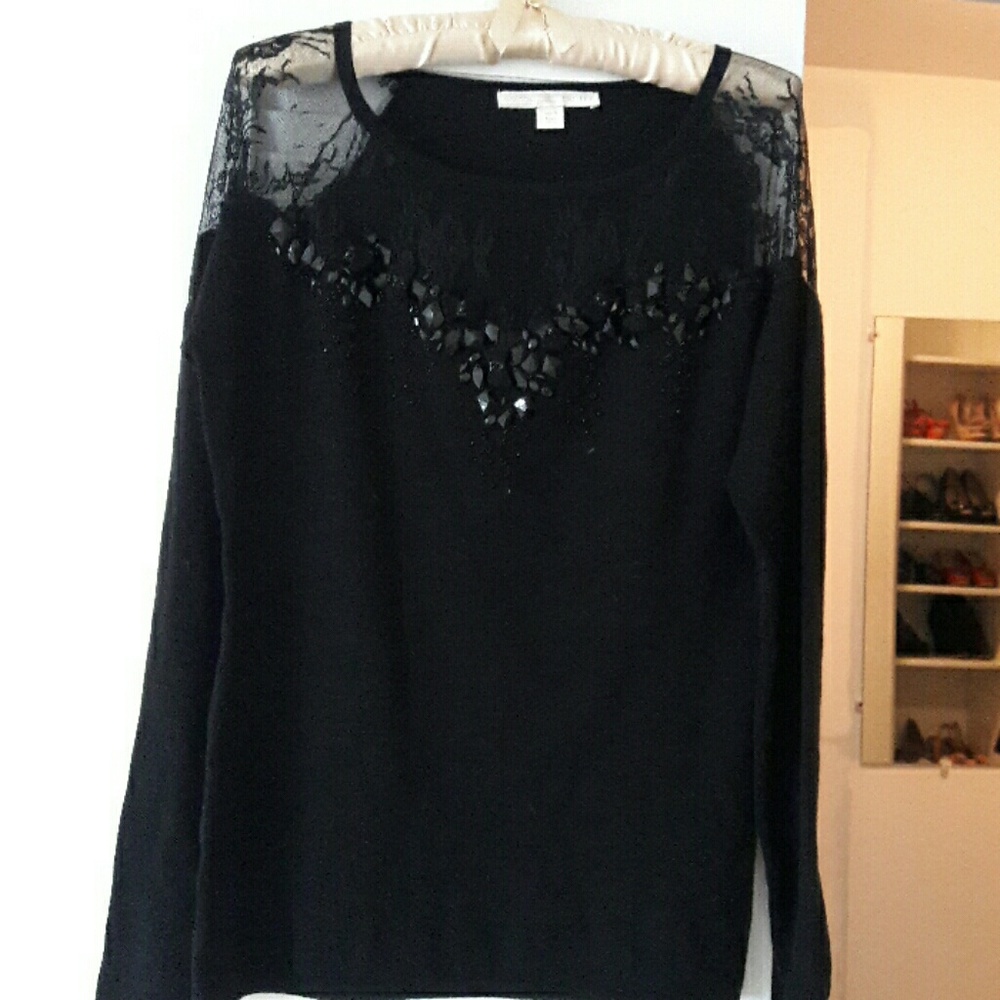 Beautiful Black Bejeweled Lace Sweater