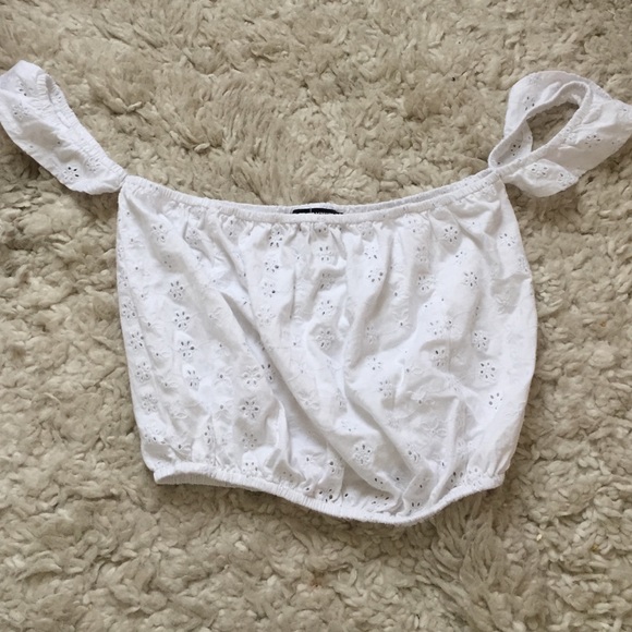 Brandy Melville Tops - Brandy Melville White Off Shoulder Floral Crop Top