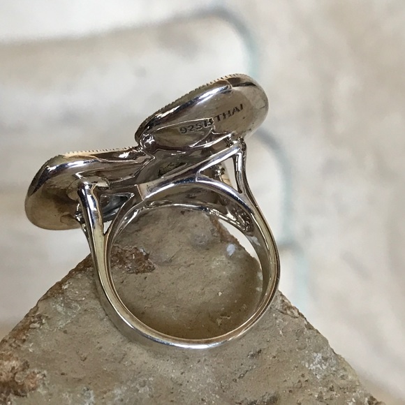 Sterling silver ring with mop and marcasite stone - Picture 3 of 4