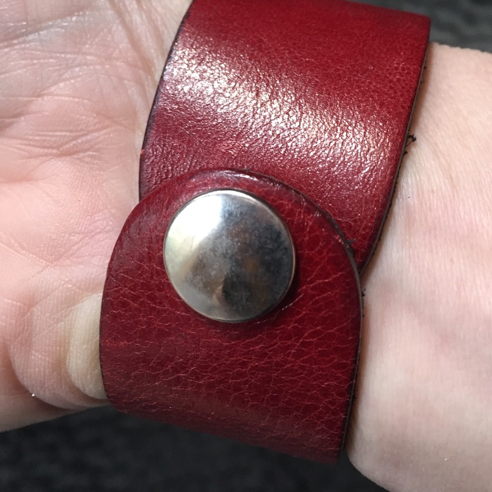 Rachel Abroms Leather Brick Red Snap Bracelet