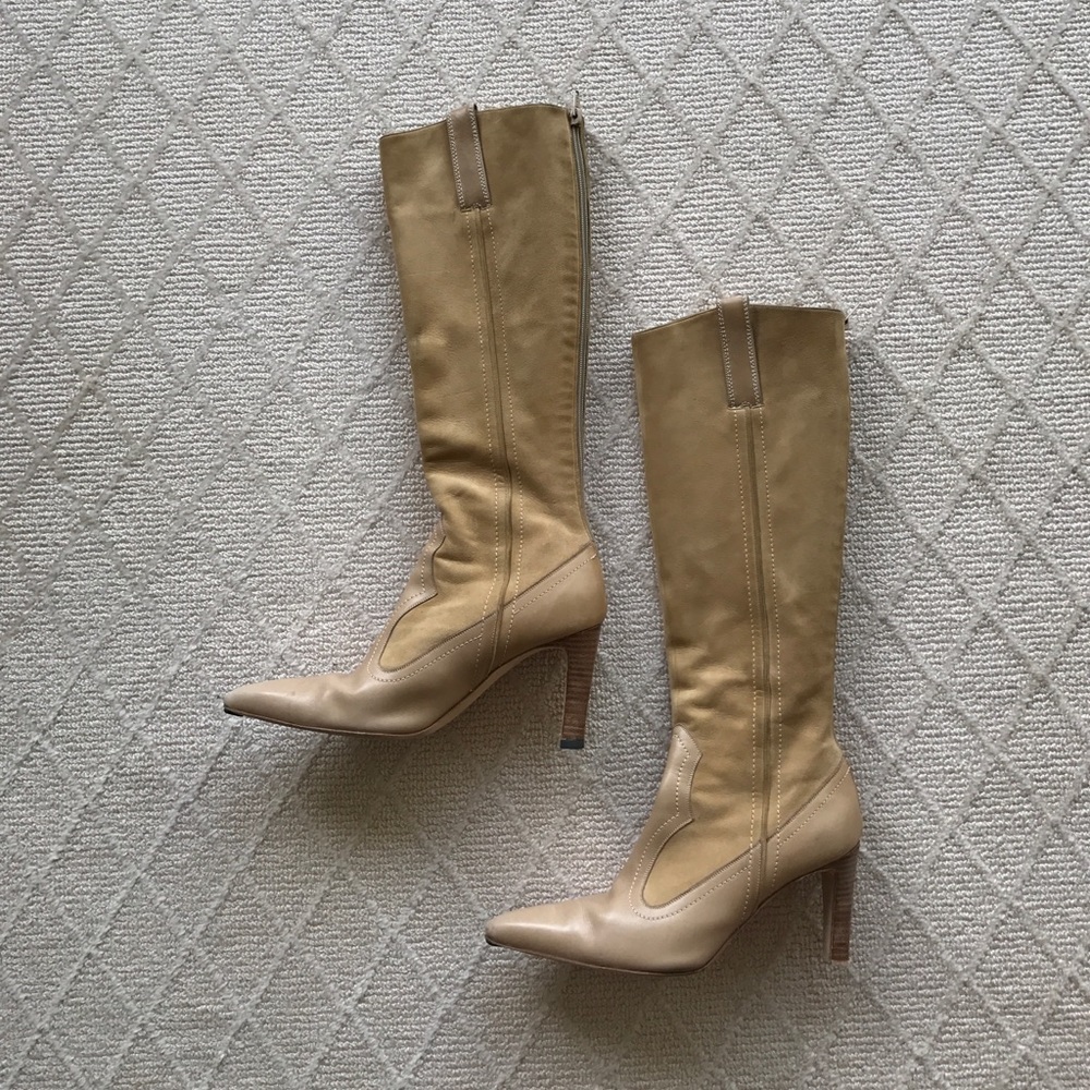 Manolo Blahnik Camel Suede and leather high boot