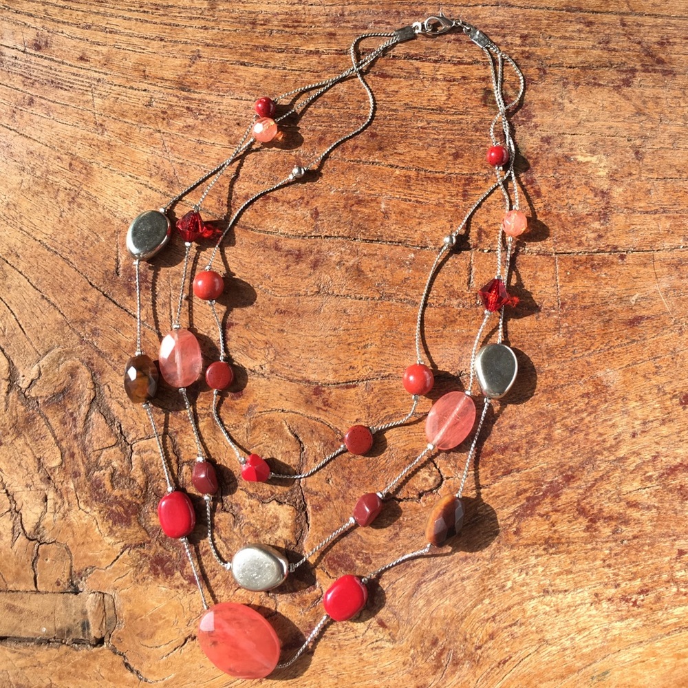 Layered semi-precious red stone necklace
