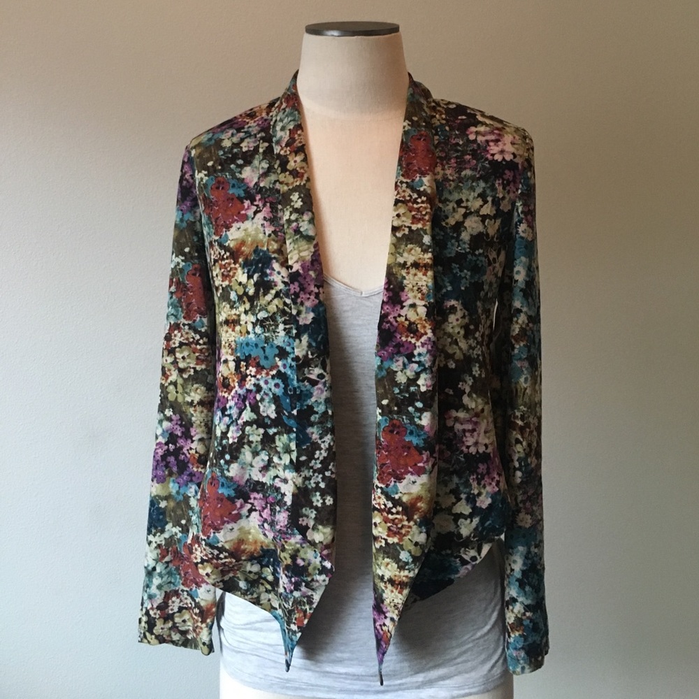Lush- Cropped Floral Lightweight Open Cardi SZ XS