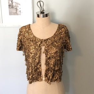 Topshop matte gold sequin fringe cardigan/top