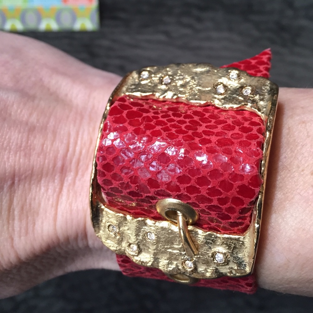 Rachel Abroms Red Leather Buckle Cuff Bracelet