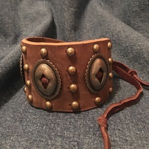 Leather Cuff with Conchos and Brass Studs
