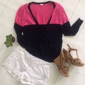 J. Crew pink and navy button down cardigan