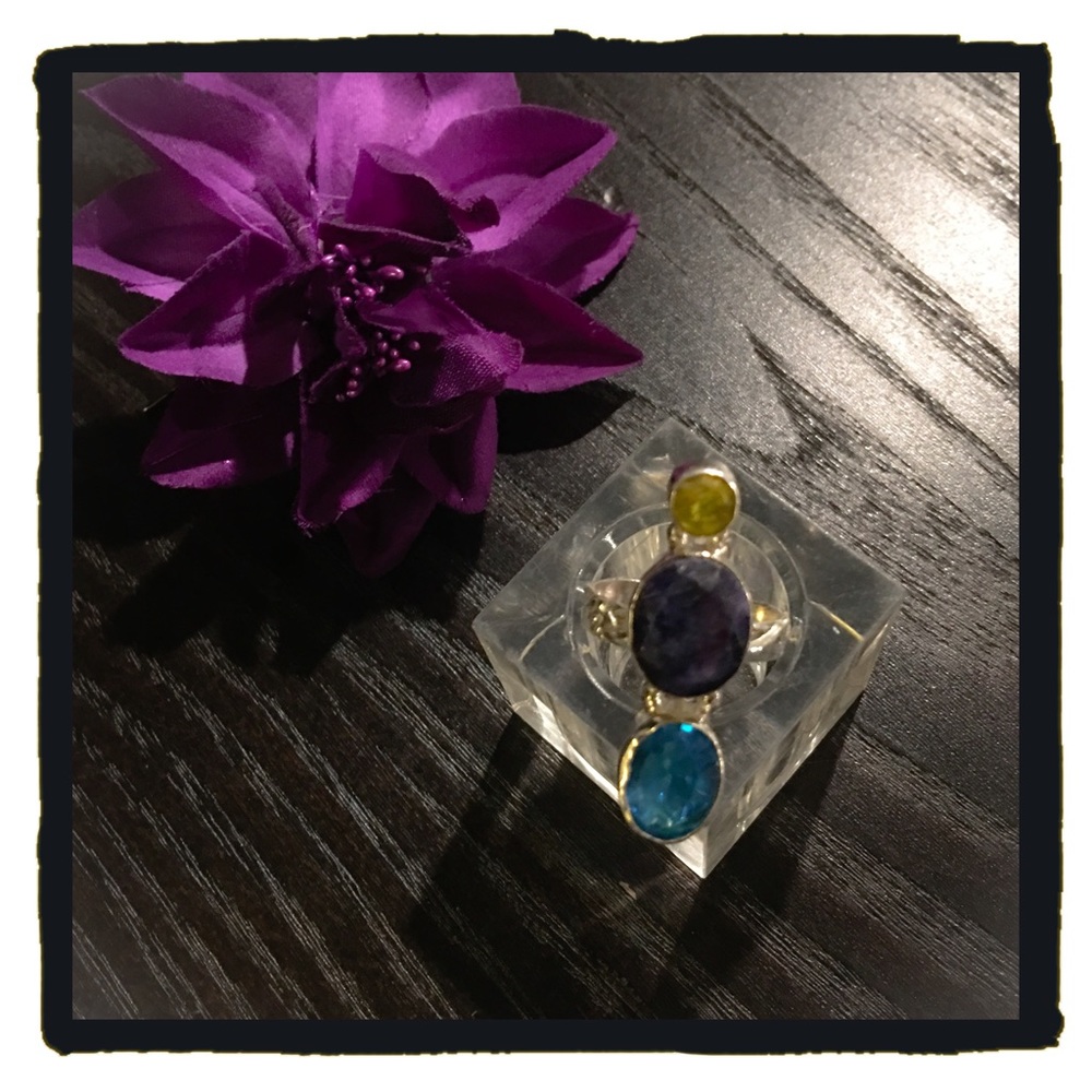 New🍒🍒Aquamarine, Citrine Sapphire & Ring