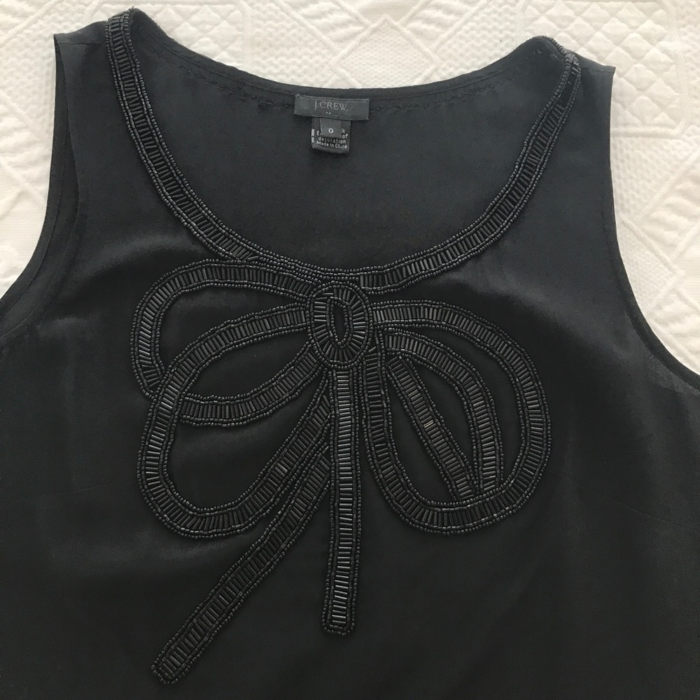 JCrew Black Silk Top with Sequined Bow Design - 0