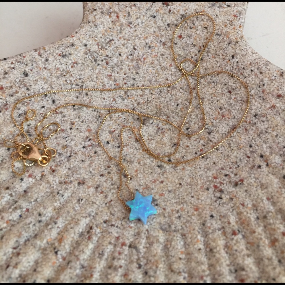 14 K gold and Blue Opal Star necklace