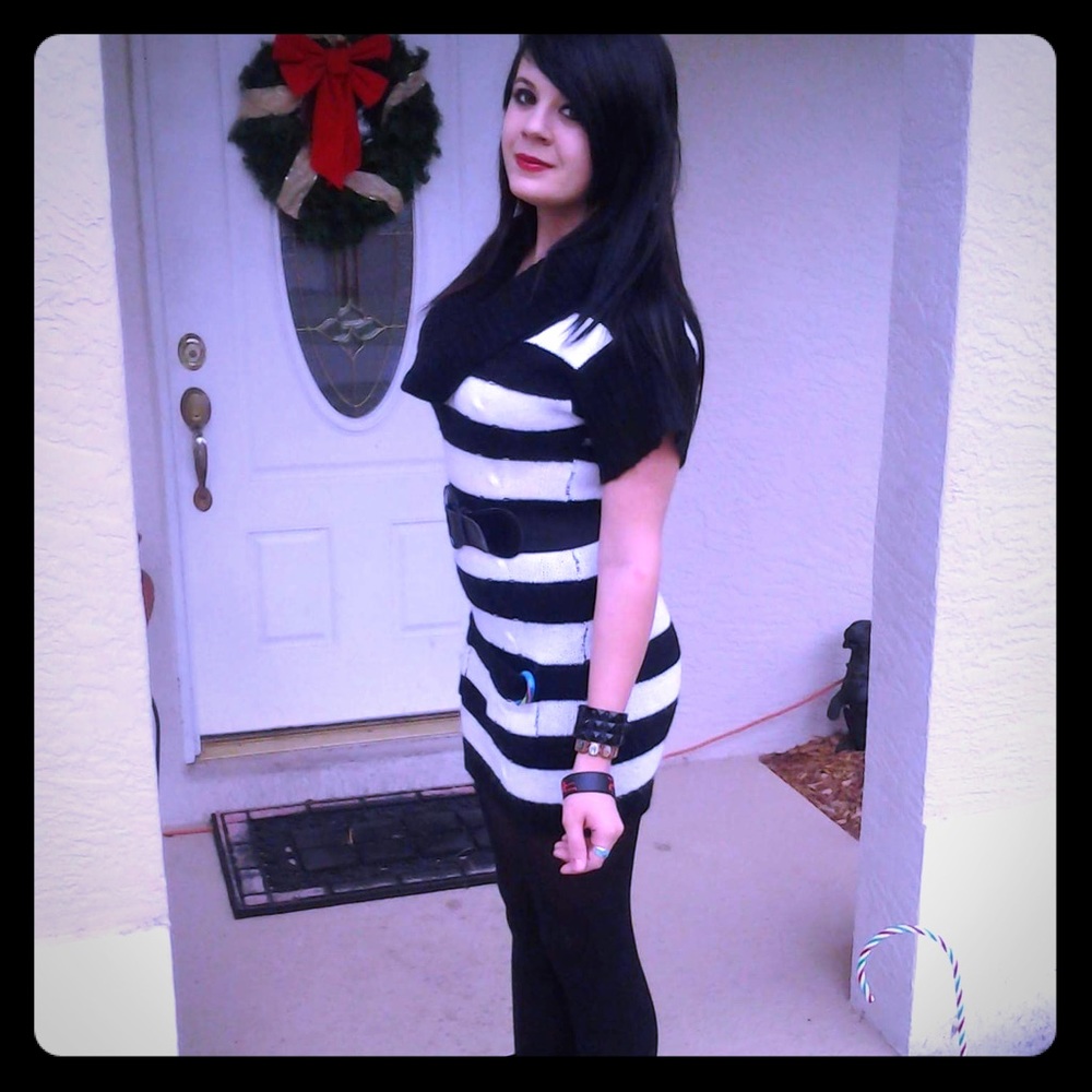 Black & White striped winter dress ☃️