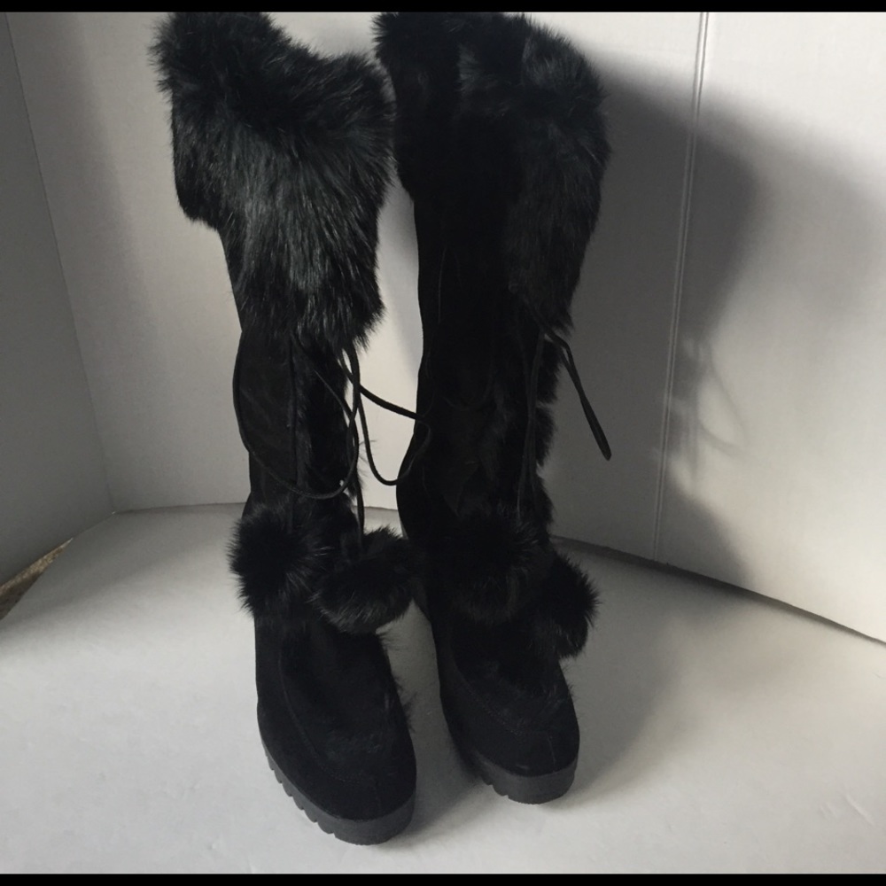 Pre-owned Fantastic COACH black suede fur boots🌟